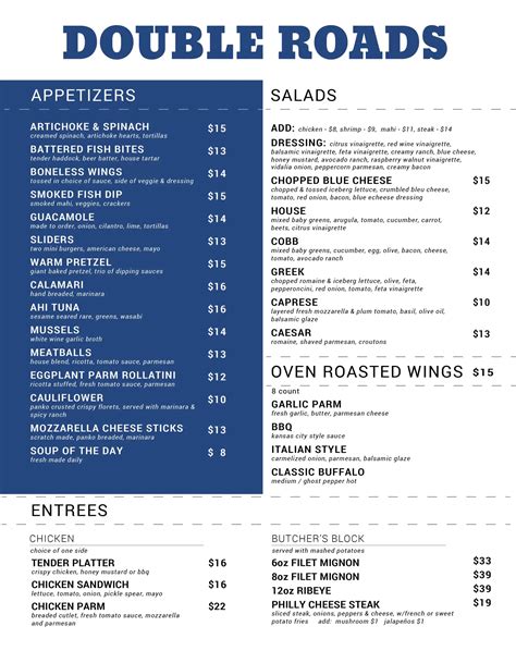 Menu | Double Roads Tavern