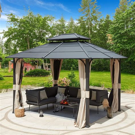 Buy MELLCOM 10' x 12' Hardtop Gazebo, Iron Double Roof Gazebo with ...