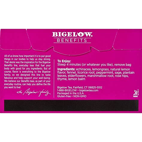 Bigelow Benefits STAY WELL Lemon & Echinacea Herbal Tea Caffeine Free ...