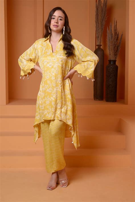 Butter Yellow Embroidered Printed Coord Set – Surabhi Arya