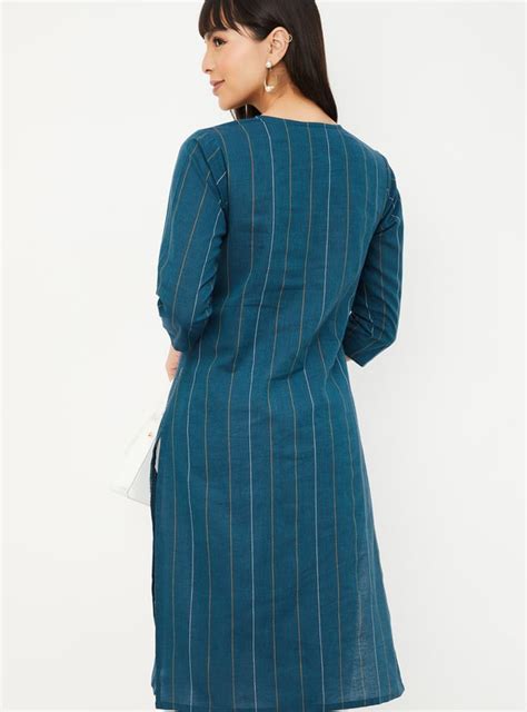 Buy Women Striped Embroidered Straight Kurta Online at just Rs. 699.0 ...