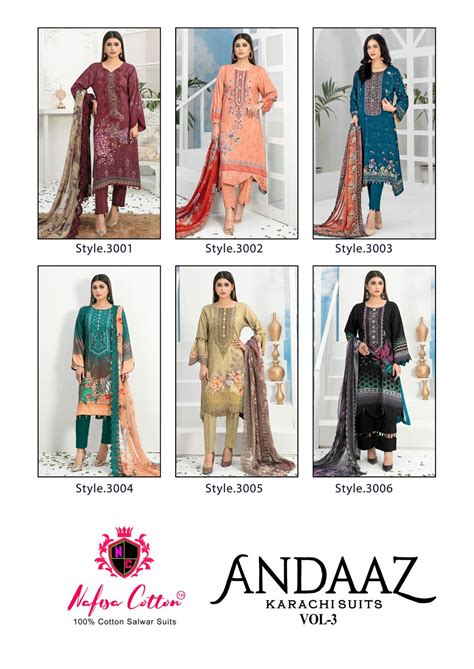 Andaaz Vol 3 Nafisa Cotton Karachi Salwar Suits – Kavya Style Plus