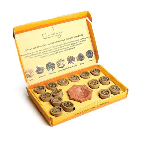 Nirmalaya Organic Kesar Sandalwood Havan Cups | 15 Cups with a Diya ...