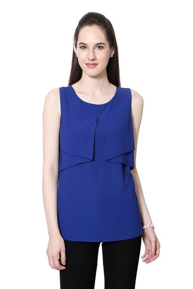 Buy Women Blue Solid Casual Round Neck Top Online - 81011 | Van Heusen