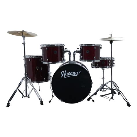 Havana 104-5WR 5-Piece Junior Acoustic Drum Kit With Hardware- Wine Red ...