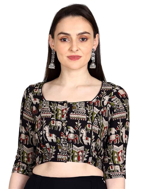 Amazon Brand - Anarva Black & White Kalamkari Hand Block Print Square ...