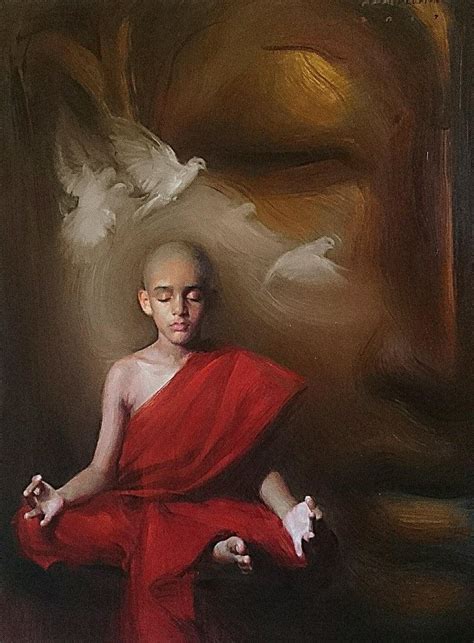 "Monk": Red Oil Painting (36x48) by Pramod Kurlekar – ArtZolo.com