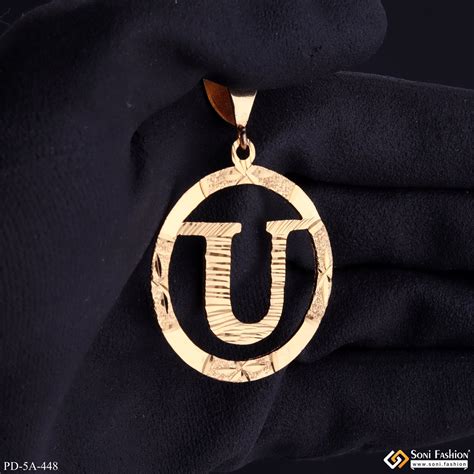 U Letter Alphabet Gold Plated Cnc Cut Pendant With King Crown Design ...