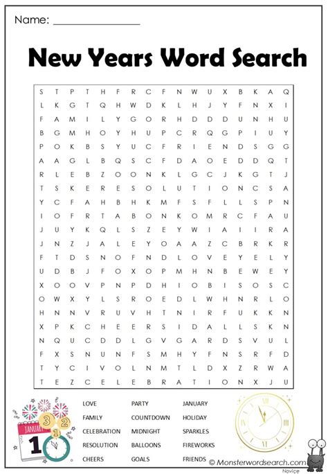 New Year's Word Search Puzzles Printable | Rossy Printable