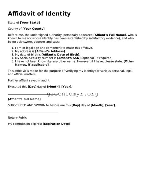 Valid Affidavit of Identity Forms ≡ Fillable Template