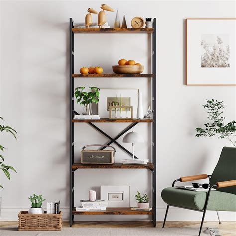 ANHXN Bookshelf with Drawers, Industrial Tall Bookcase, Modern Display ...