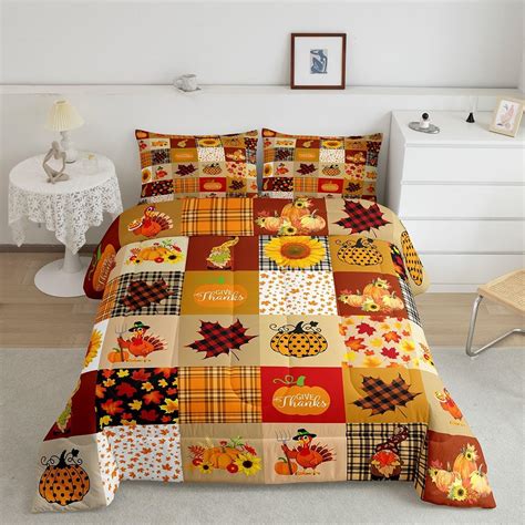 Amazon.com: Homewish Fall Pumpkin Grid Bedding Set Rustic Farmhouse ...