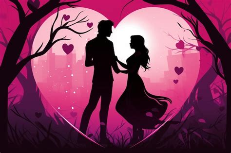 Fundo com Casal Romântico e Coração de Amor | Vetor Premium