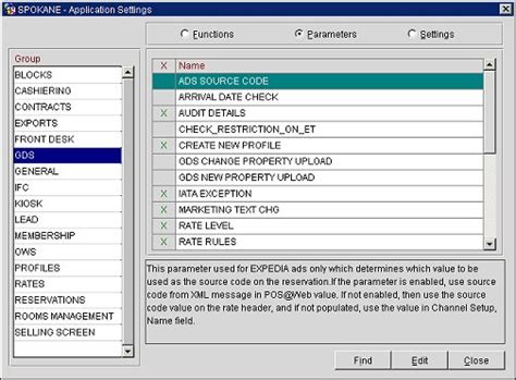 GDS Group Application Parameters for ADS