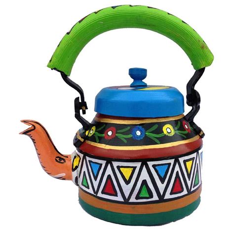 iHandikart Hand Painted Designer Aluminium Kettle for Tea/Coffee, Home ...