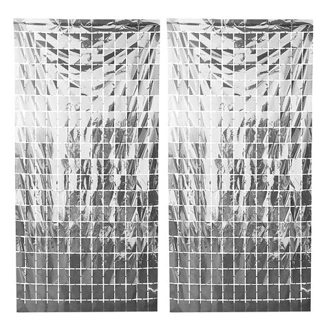 Birthday Popper 2 Pcs Silver Square Foil Curtain | 3.5ft x 6.5ft Each ...