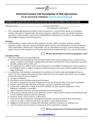 Fillable Online INFORMED CONSENT AND ASSUMPTION OF RISK AGREEMENT ...