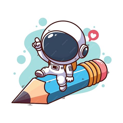 Astronauta de desenho animado bonito com um lápis grande ilustração ...