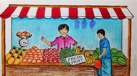 How to draw Fruit seller.Step by step(easy draw) - YouTube