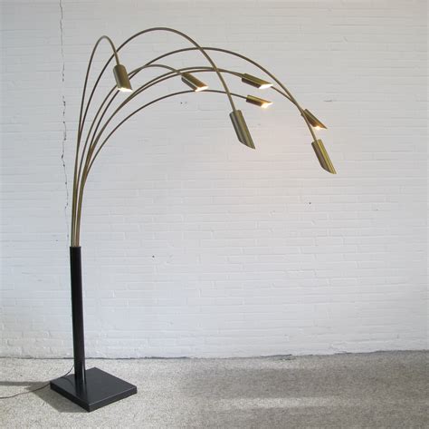 Vintage Italian 7 arms brass arc floor lamp, 1970s | #123500