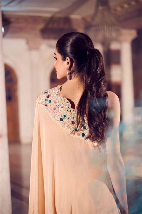 Zarafshan Cream Mirrorwork One shoulder Kaftan with Flared Pant and Bu ...