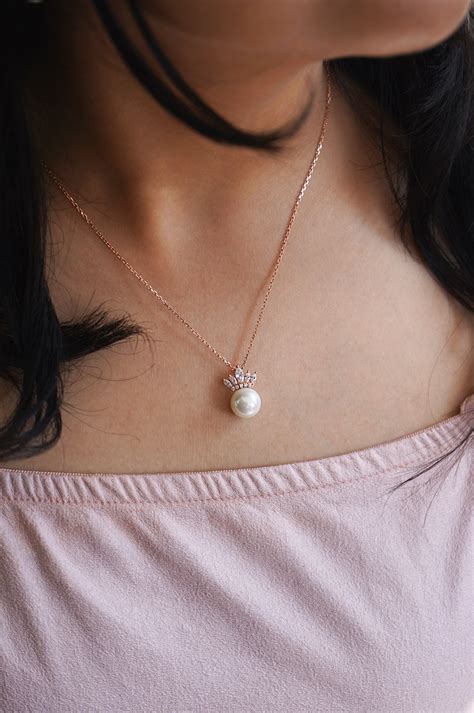 Pearl With A Crown Rose Gold Plated Sterling Silver Pendant With Chain ...