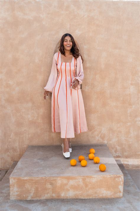 Pink Maxi Dress- Orange Braids – Neora By Nehal Chopra