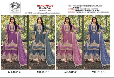 Mr 1015 Mushk Chinon Pakistani Readymade Suits Wholesale Rate – Kavya ...