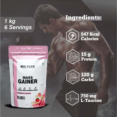 Buy BIGFLEX ESSENTIAL MASS GAINER (STRAWBERRY - BANANA) - POUCH ( 1KG ...