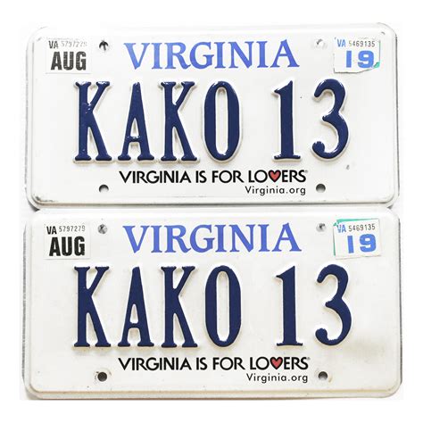 2019 Virginia Vanity License Plates Pair #KAKO13 | Great