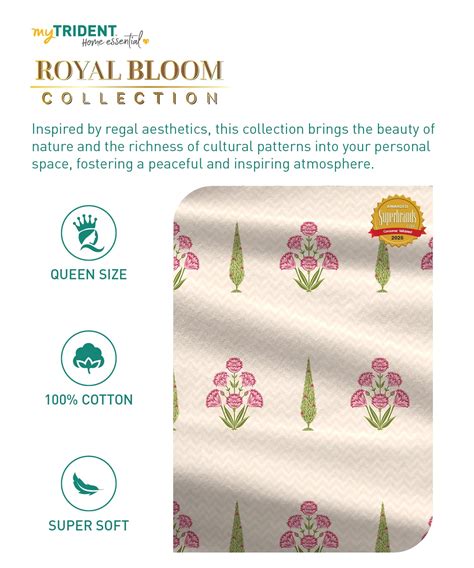 Home Essential Royal Bloom Queen Bedsheet Set, Raya Pink| 144TC Cotton ...