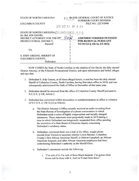 Amended Verified Petition for Removal Pursuant to NCGS § 128-16, ET.SEQ ...