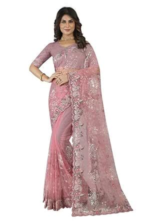 Buy Manu Fashion Era Pink Sequence Resham Coding Embroidered Net ...