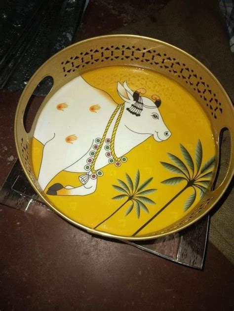 KRAFT VISION Round Tray Cow Pichwai Tray | Best for Home Decor, Wedding ...