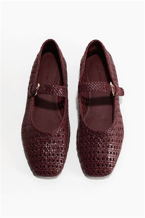 Women's Burgundy Leather Mary Jane Flats | H&M CA