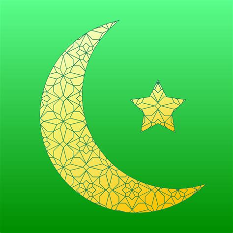 Vector illustration of a star and crescent with golden color in shiny ...