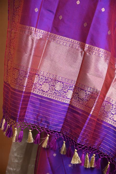 Noushk - Violet Handloom Banarasi Silk Dupatta with Gold Zari border a ...