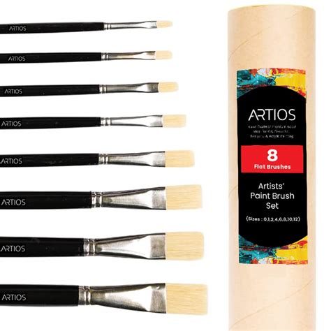 ARTIOS Flat Paint Brushes Set - Natural Hog Hair Brushes for Canvas Oil ...