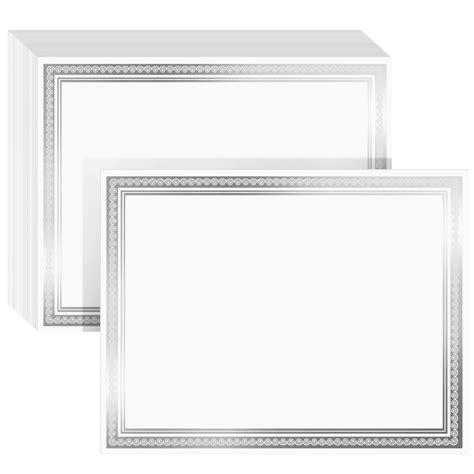 50 Pack Blank Award Certificate Paper With Silver Foil Border ...