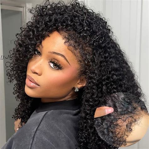 Amazon.com : Qmaple 4C Edges Kinky Curly Lace Front Wigs Human Hair 200 ...