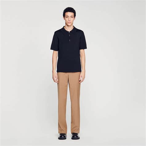 Knitted polo shirt with zip collar black / gray for Men | Sandro Paris