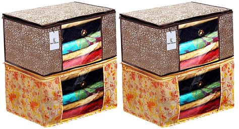 Kuber Industries Metallic Printed 4 Piece Non-Woven Fabric Saree Cover ...
