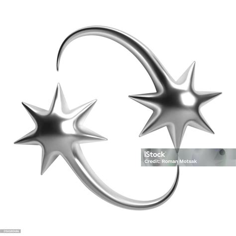 3d Chrome Abstract Stars With Curved Tails For Retro Futuristic Design ...