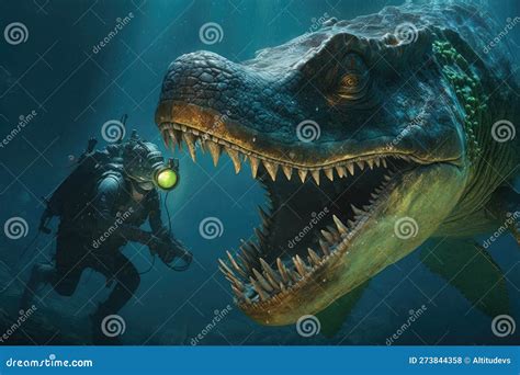 Diver Encounters A Great White Shark Stock Photography | CartoonDealer.com #329132756