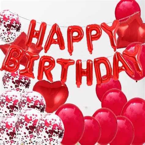 Lazybeee Red color Birthday Decorations Party Supplies, Foil Mylar ...
