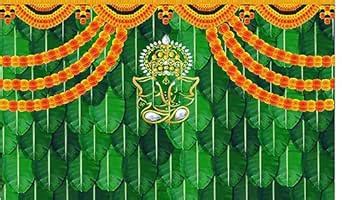 Backdropon Marigold Flower with Banana Leaf and Ganeshji Design ...