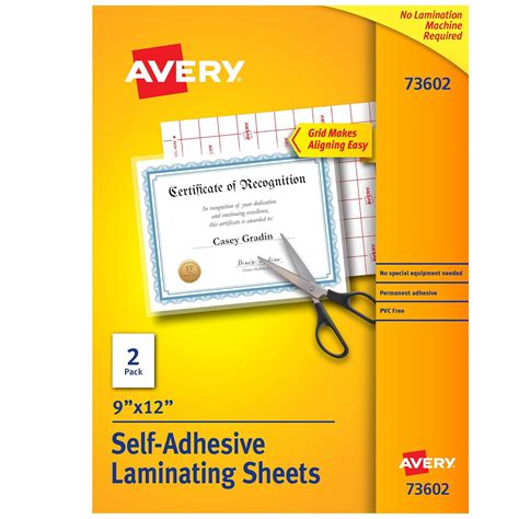 Avery Self-Adhesive Laminating Sheets, 9 x 12 Inches, Pack of 2 (73602 ...