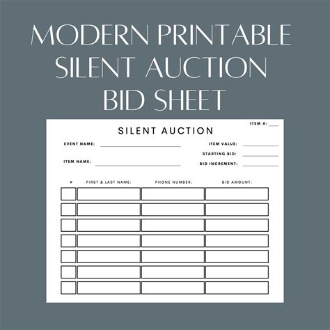 Silent Auction Bid Sheets Free Printable