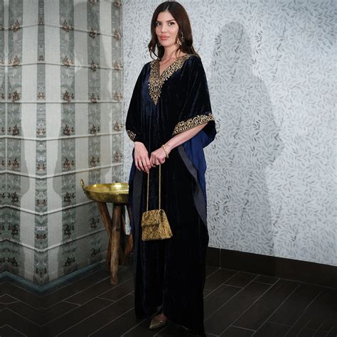 Blue Embroidered Silk Velvet Full Length Kaftan – First Resort by ...