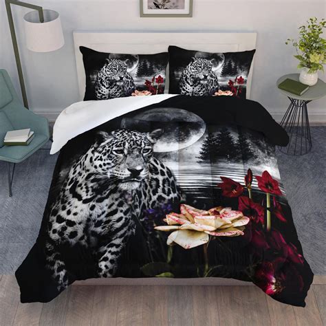 AILONEN Wild Animals Leopard Comforter Sets Queen Size, Red Rose ...